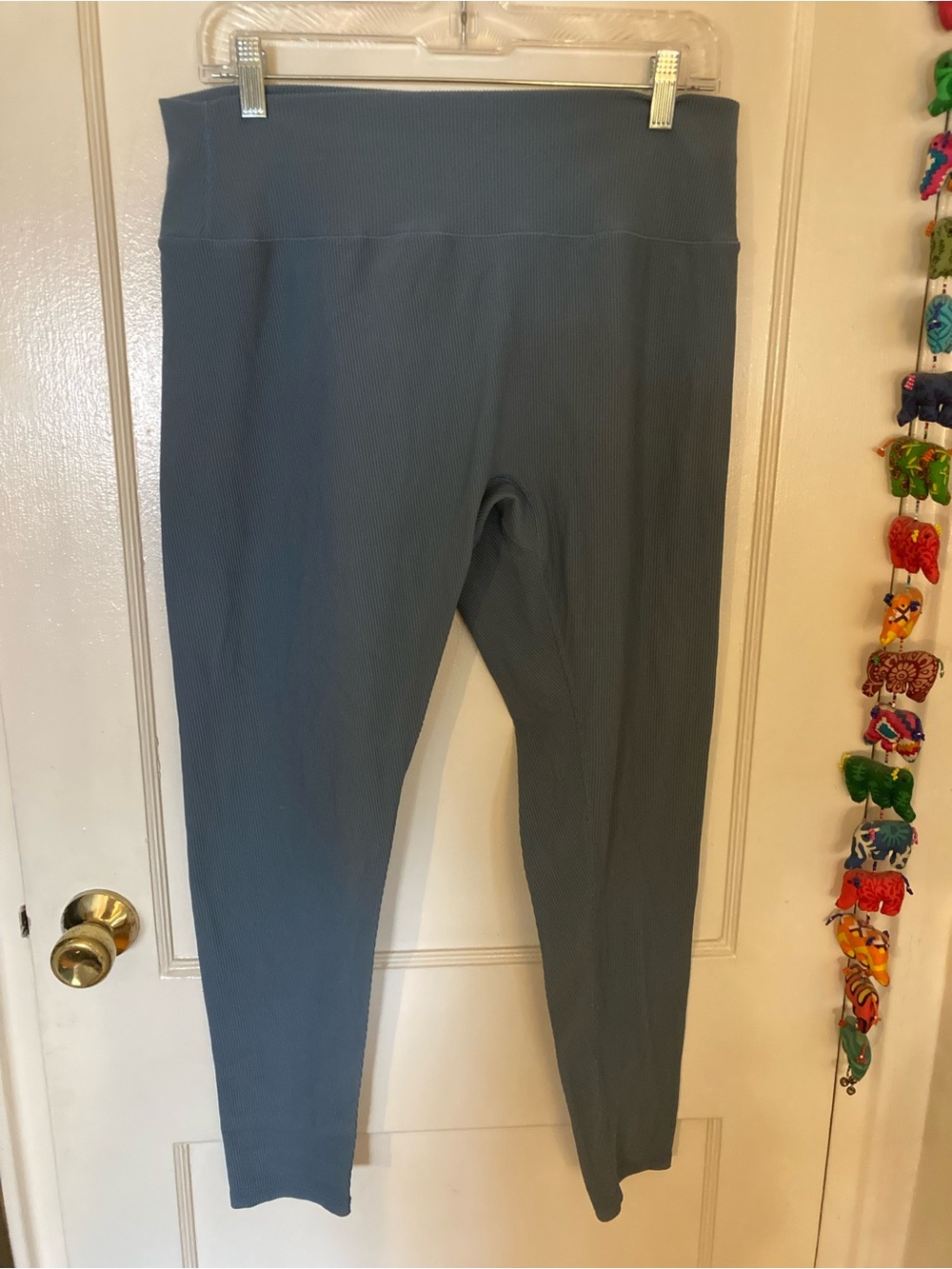 Blue/Grey BuffBunny Collection Ribbed Leggings, size XXXL